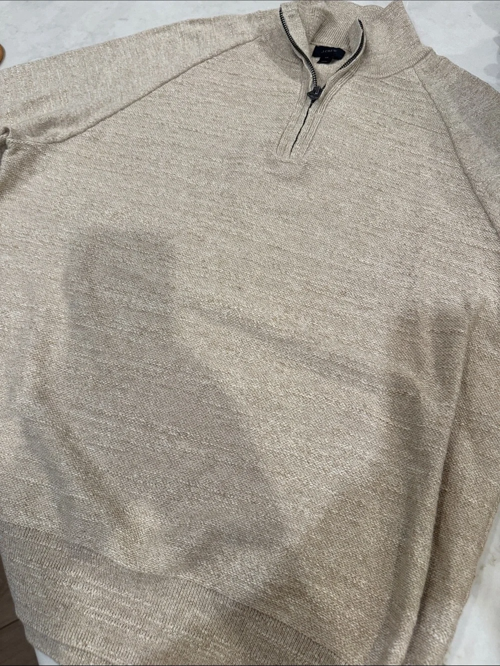 J. Crew Men’s Quarter-Zip Knit Sweater in Heathered Taupe